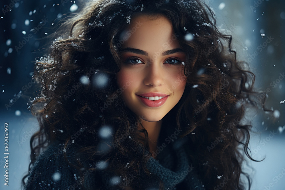 Young woman having fun in snowy winter Young woman having fun in snowy winter