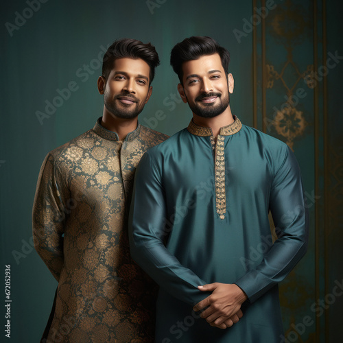 young indian men wearing traditional dress photo