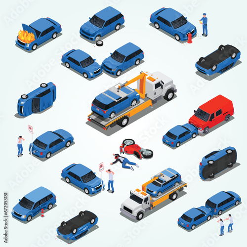 car accidents big isometric set