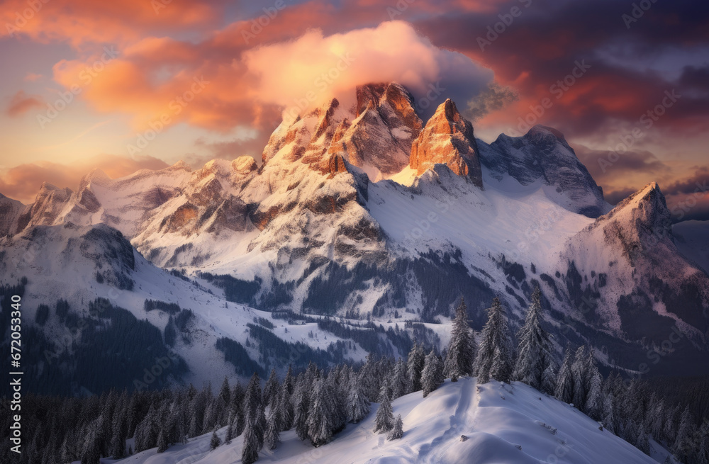 a beautiful image of the snow covered mountains in the dolomites