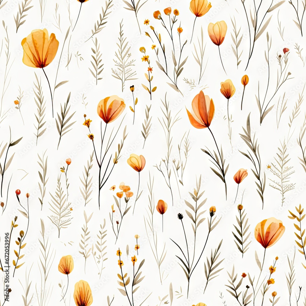 Naklejka premium Seamless flowers illustration, created by AI.