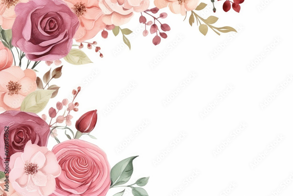 watercolor rose flower frame background