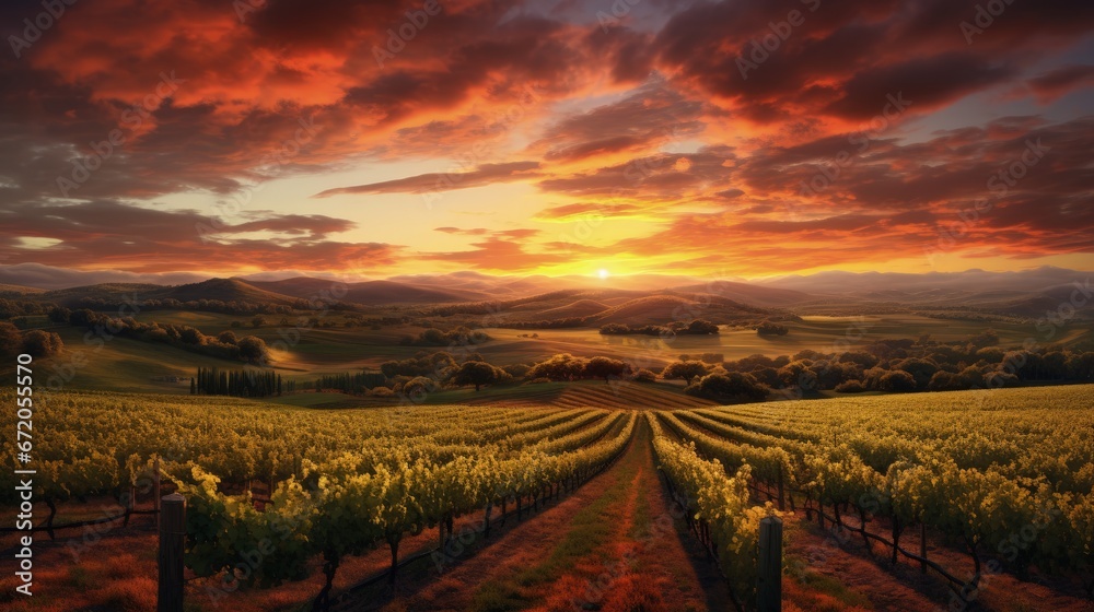 Fototapeta premium A Beautiful Sunset over a Barossa Vineyard