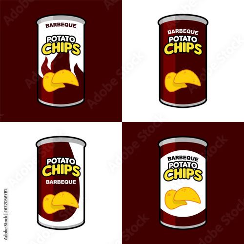 four variants barbeque potato chips can packages