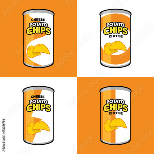 four variants cheese potato chips can packages