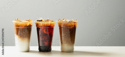 Ice americano and cafe latte on the table