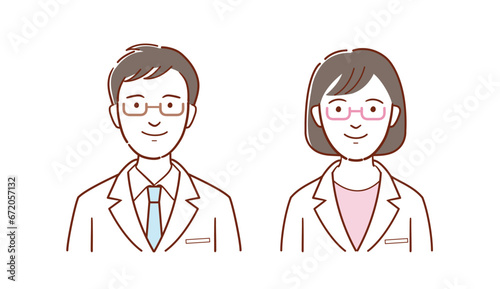 医師　または薬剤師の男女のイラスト