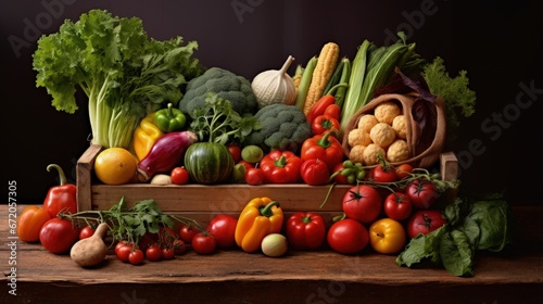 Fresh organic produce from farm in wooden box