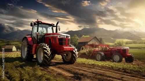 Agricultural tractors on a farm