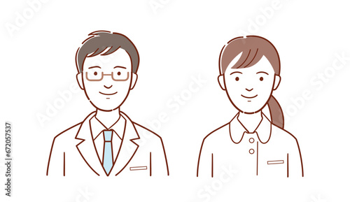 白衣の医師（または薬剤師）と看護師のイラスト