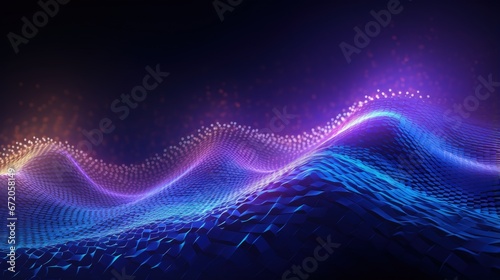 Abstract wave of dots in blue and purple tones. Equalizer for music. 3D .