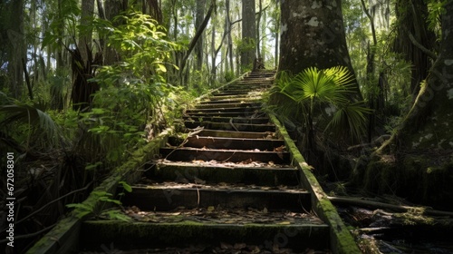 Abandoned wood stairs in citrus wildlife management area florida © HN Works