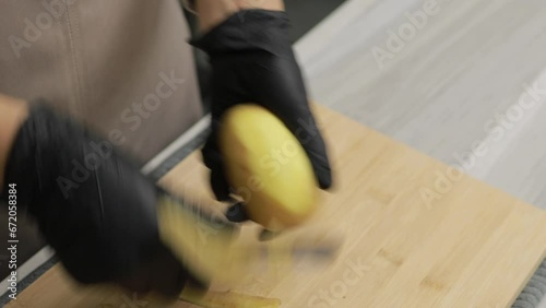 Knife Skills in Action, Culinary Artist Prepares Fresh Potatoes for Cooking