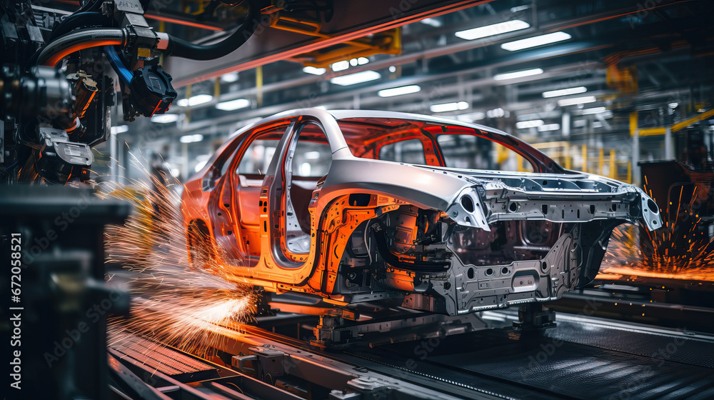 Automotive production line. Modern automobile factory. Automotive industry. Industrial background. Automation industry 4.0 concept Automotive production line. Modern automobile factory. Automotive industry. Industrial background. Automation industry 4.0 concept