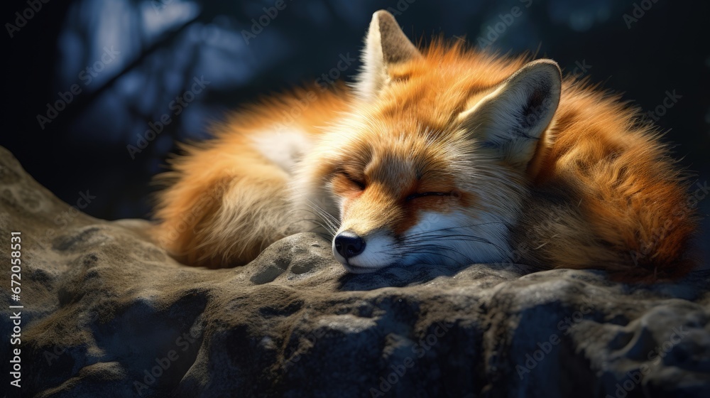 Fototapeta premium Beautiful Sleepy fox being disturbed