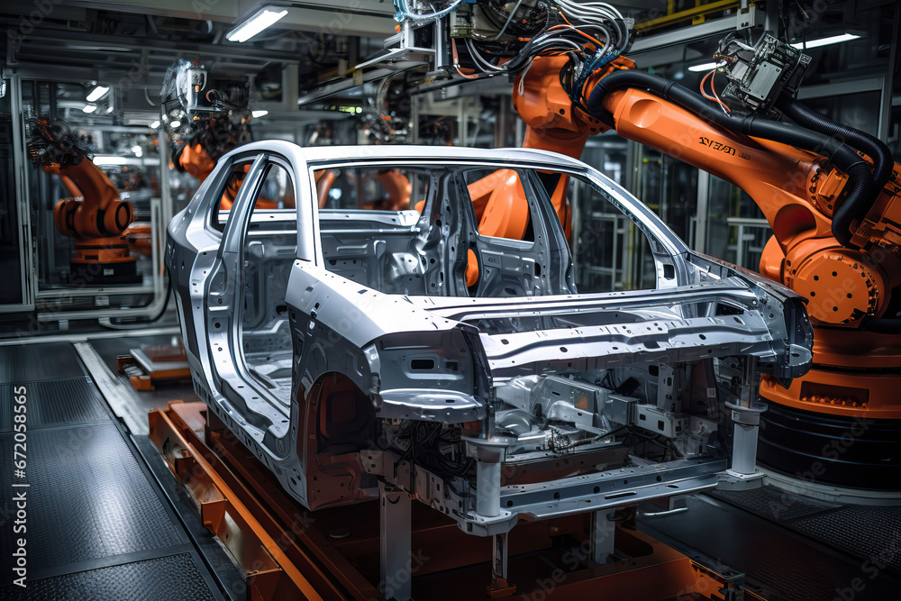 Automotive production line. Modern automobile factory. Automotive industry. Industrial background. Automation industry 4.0 concept Automotive production line. Modern automobile factory. Automotive industry. Industrial background. Automation industry 4.0 concept