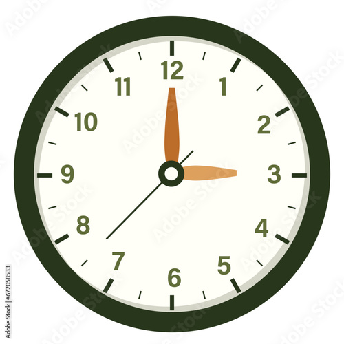 Wall Clock Show Time at 3 o'clock, Round Clock Illustration