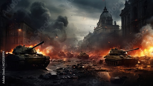 War in the middle of the city, AI generated Image photo