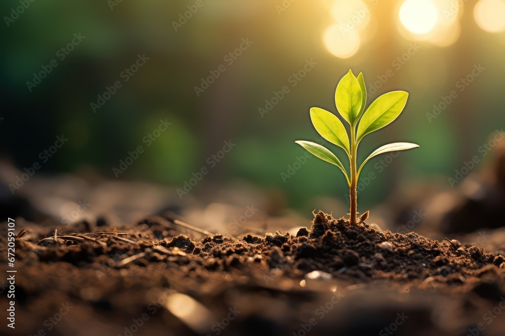 Emergence of Youthful Greenery. New Leaves Sprouting in Soil. Emergence of Youthful Greenery. New Leaves Sprouting in Soil.