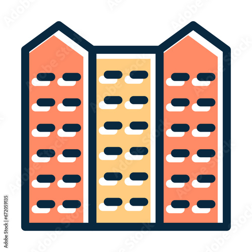 City Vector Thick Line Filled Dark Colors