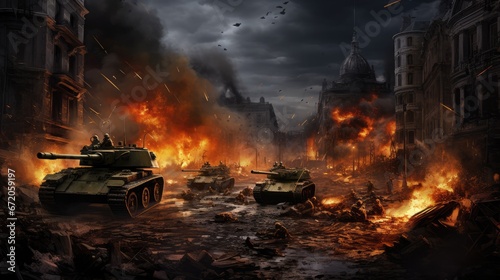 War in the middle of the city, AI generated Image photo