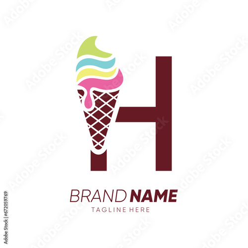 Initial Letter H Ice Cream Logo Design Vector Icon Graphic Emblem Illustration