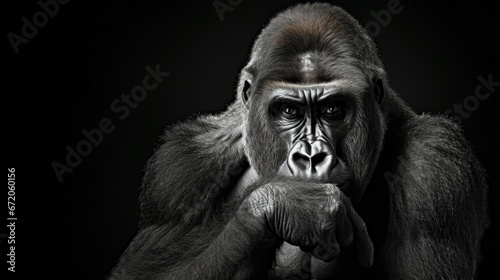 Gorilla wildlife art collection white edition, animal grayscale wallpaper © HN Works