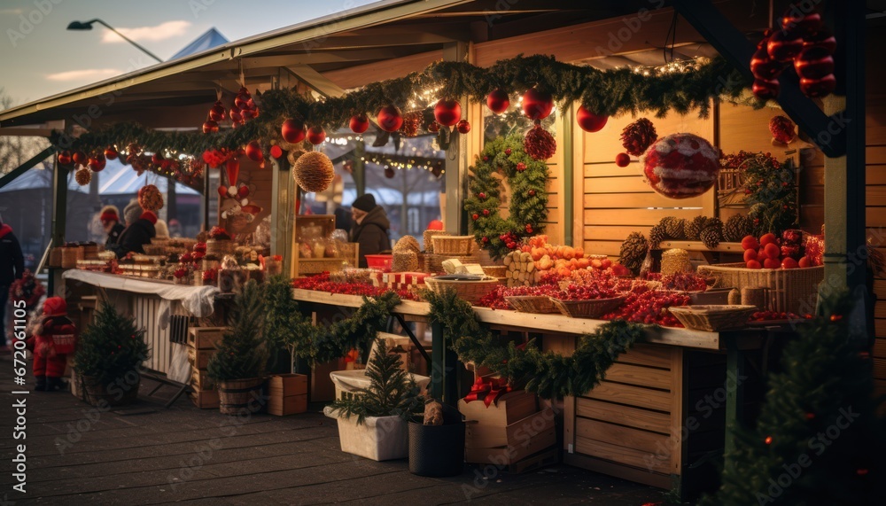 Photo of Vibrant Christmas Decorations Adorn an Enchanting Outdoor Market