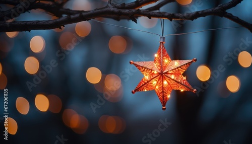 Photo of Shimmering Star Ornament Hanging from the Christmas Tree