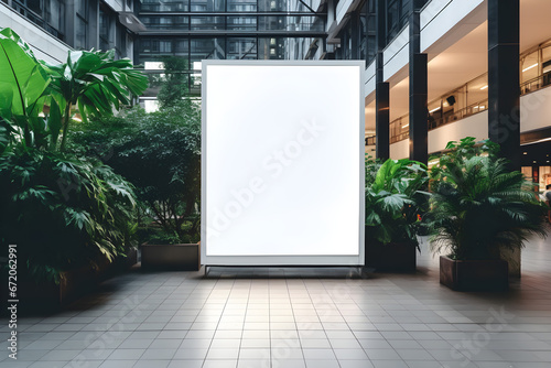 public shopping center mall or business center high big advertisement board space as empty blank white mock up signboard with copy space area for sale and offers advertisements photo