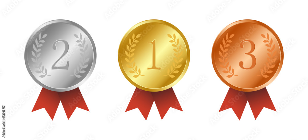 Gold Silver Bronze Realistic Winner Rank Medals Vector Illustration Gold Silver Bronze Realistic Winner Rank Medals Vector Illustration