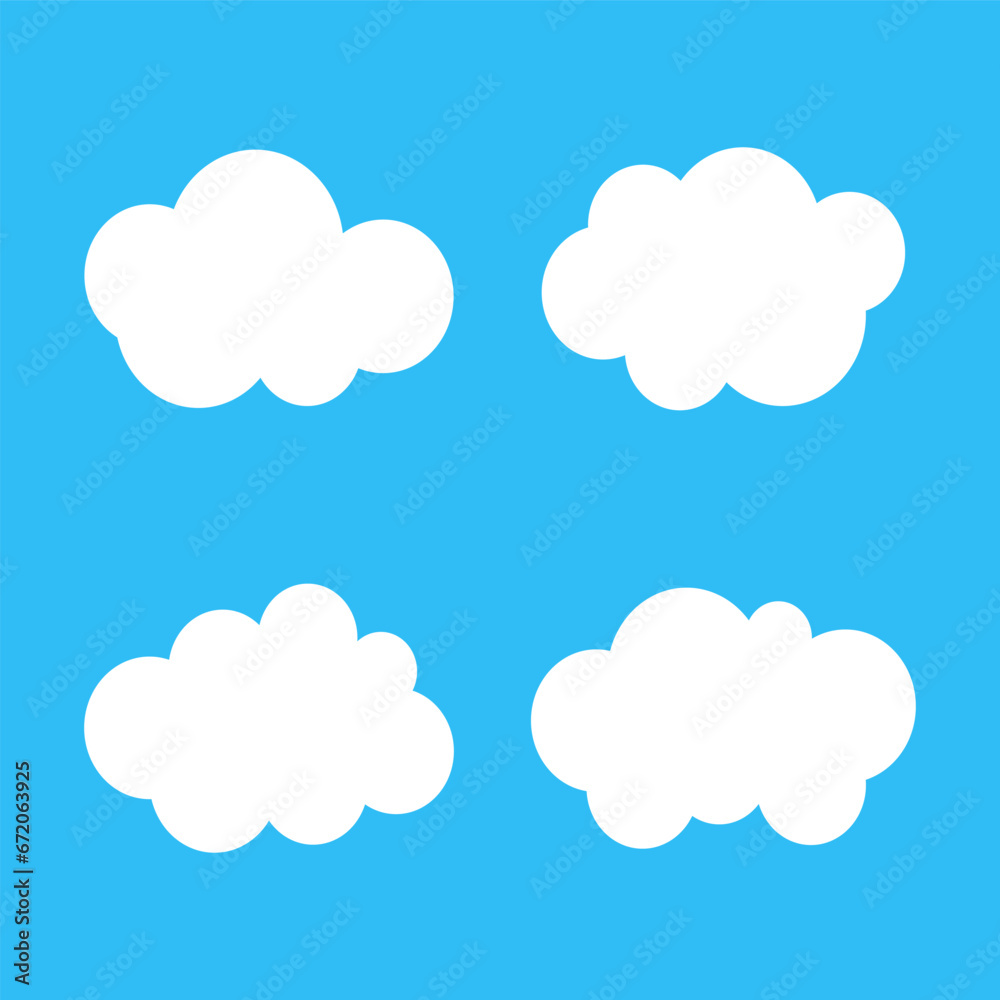 White Cloud Blue Sky Vector Illustration Set