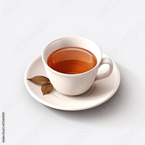 Wallpaper Mural A cup of tea with a leaf on a saucer on white background Torontodigital.ca