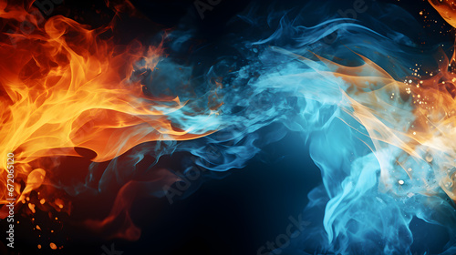 fire and water background, orange and blue fiery elements 