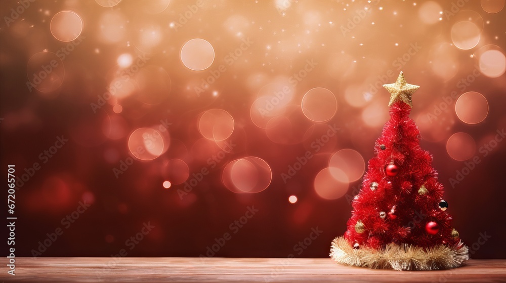Sparkling red Christmas background with Xmas tree and space for text