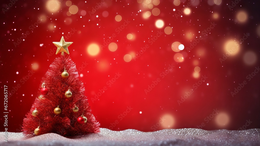 Sparkling red Christmas background with Xmas tree and space for text