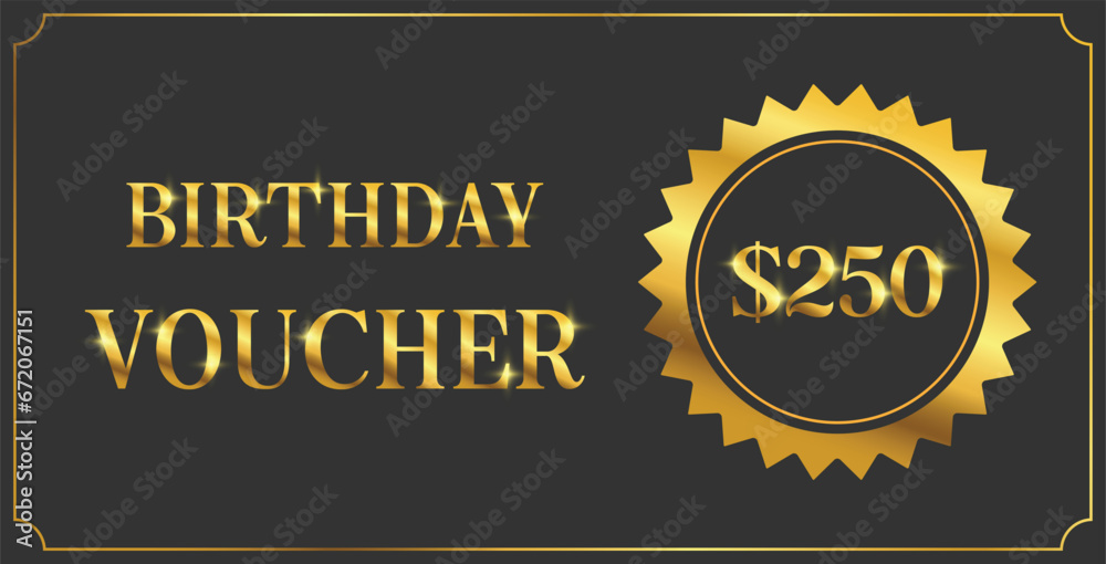 Black and gold birthday voucher