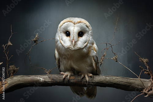 Image of barn owl on a branch. Birds. Animals. photo