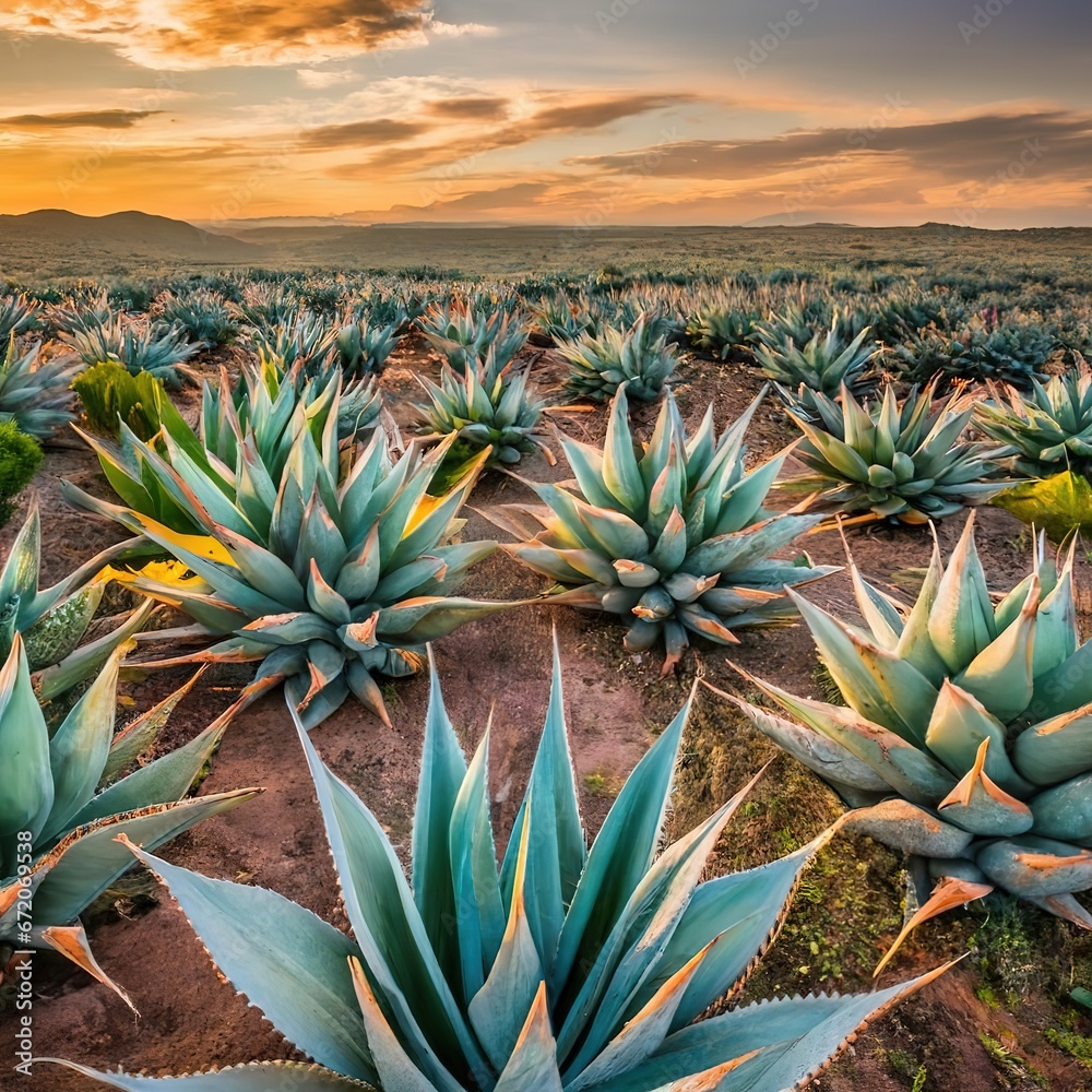 Obraz premium Maguey agave plants field agriculture environment nature desert tequilana weber