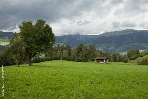 old hayloft in a pasture in Val Gardena