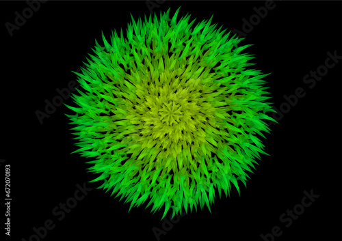 Abstract background created with a graphics program. Resemblance of a flower created using the paint brush tool. on a black background.