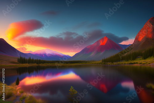 beautiful night scenery with lake and mountains, Ai-generated © pil76