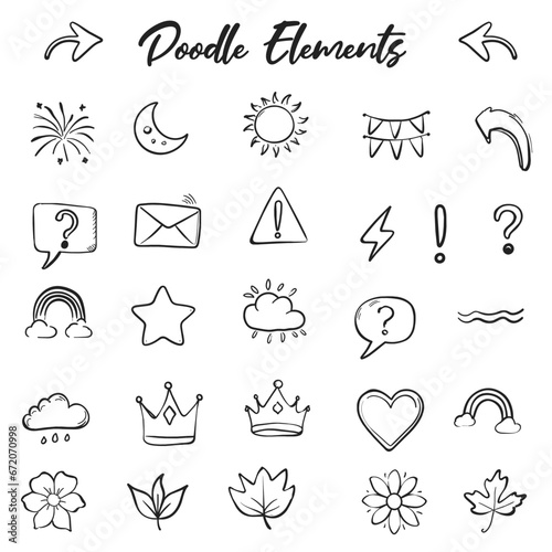 Set of hand drawn doodle style abstract elements, doodle art elements