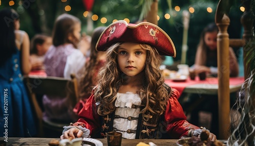Photo of a Playful Little Pirate Enjoying a Tea Party with Friends photo