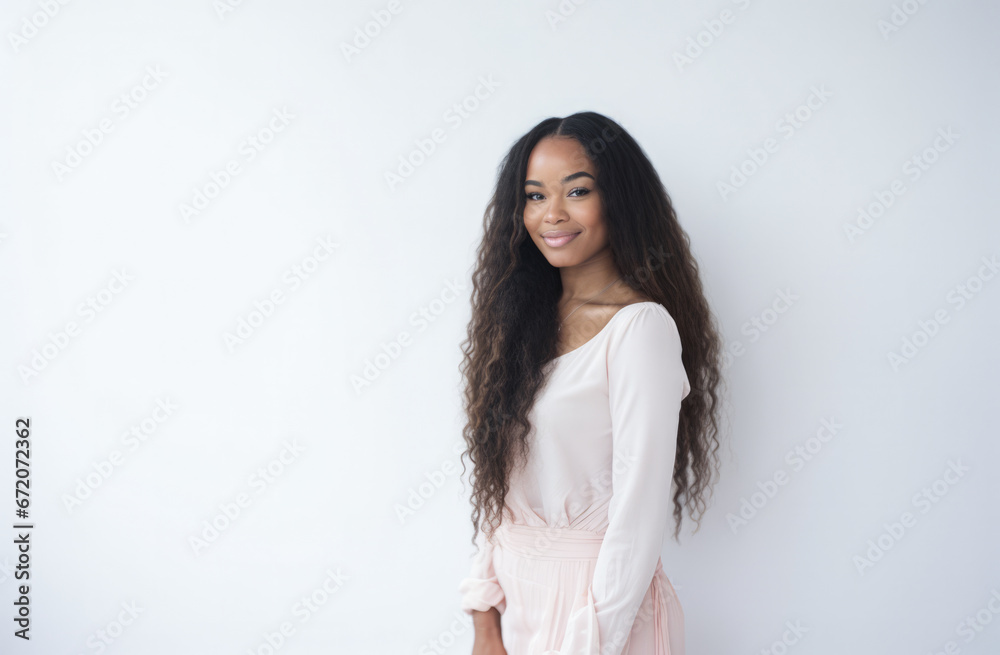 Portrait of a young beautiful African American woman with long curly hair Portrait of a young beautiful African American woman with long curly hair