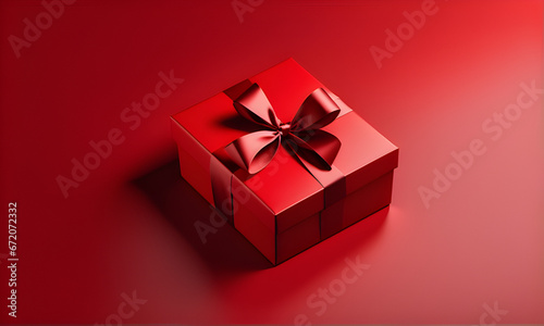 red 3D gift box with ribbon and bow on a red background in a minimalist style