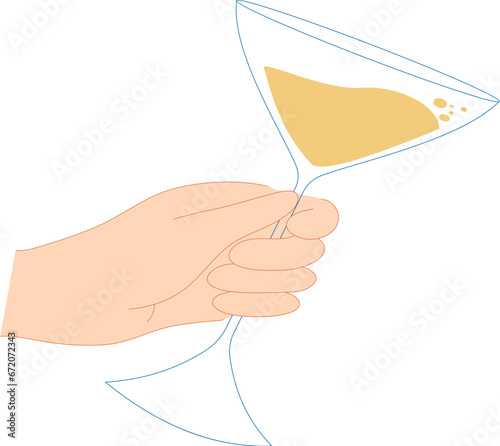 Hand with a glass of white wine. Celebration concept. Illustrations for the design of the holiday, party, menu, presentation, postcard.