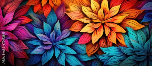 A high resolution vibrant design featuring interconnected flower segments perfect for various creative applications such as fabric or print with a colorful and abstract pattern