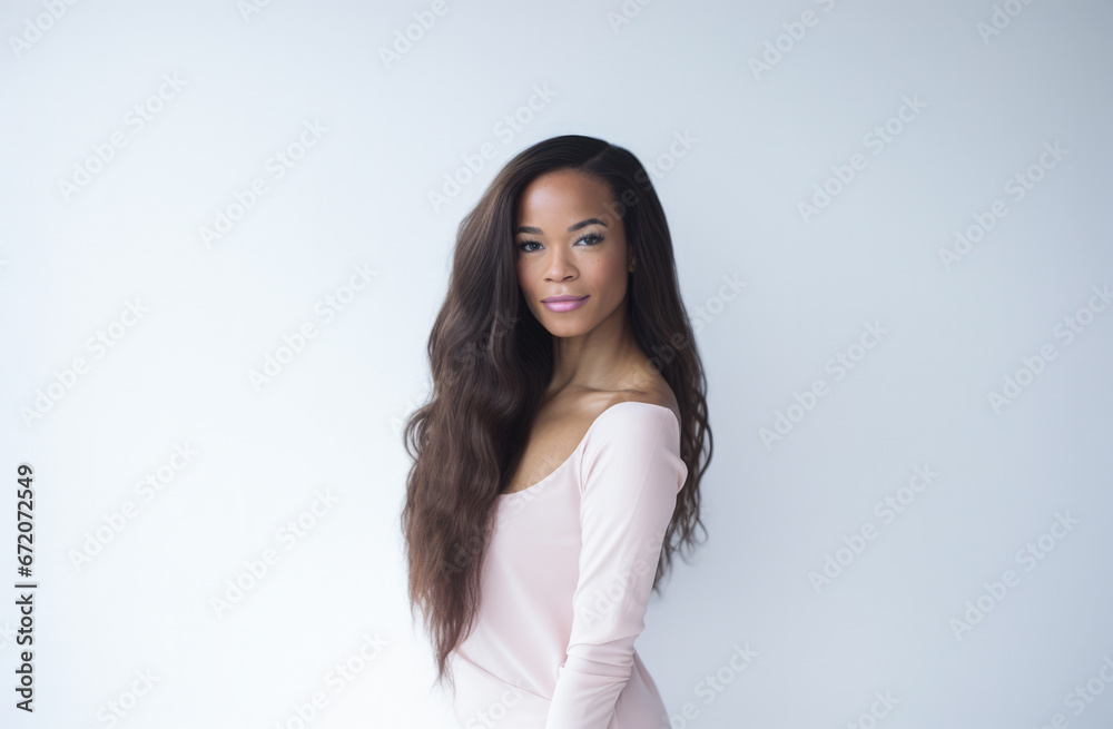 Portrait of a young beautiful African American woman with long curly hair