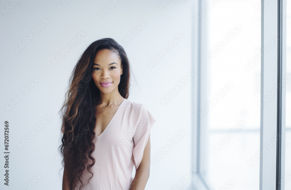 Portrait of a young beautiful African American woman with long curly hair Portrait of a young beautiful African American woman with long curly hair